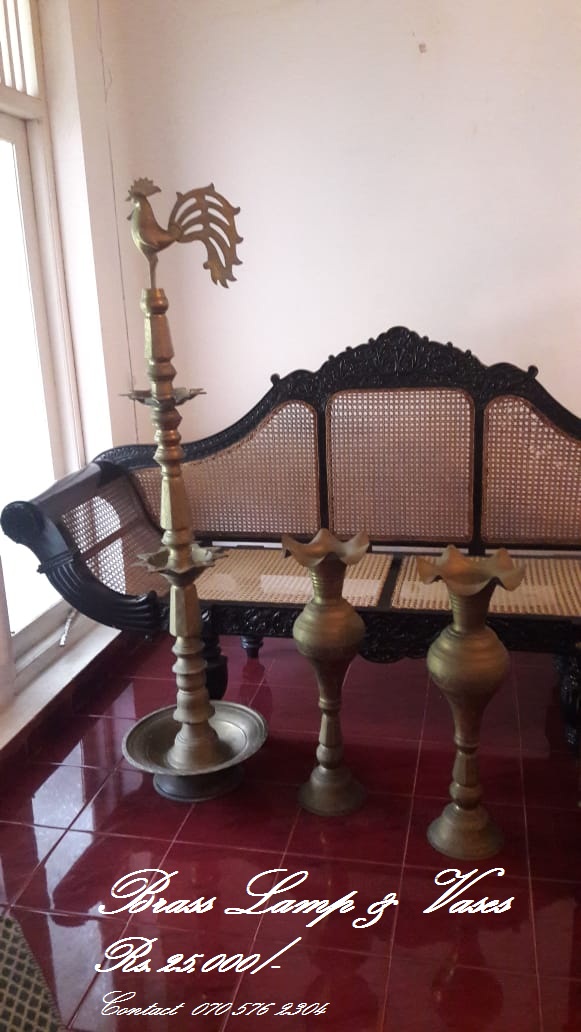 Antique Brass Oil Lamp and Vass