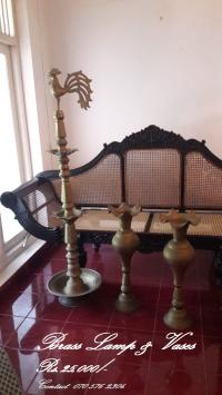 Antique Brass Oil Lamp and Vass